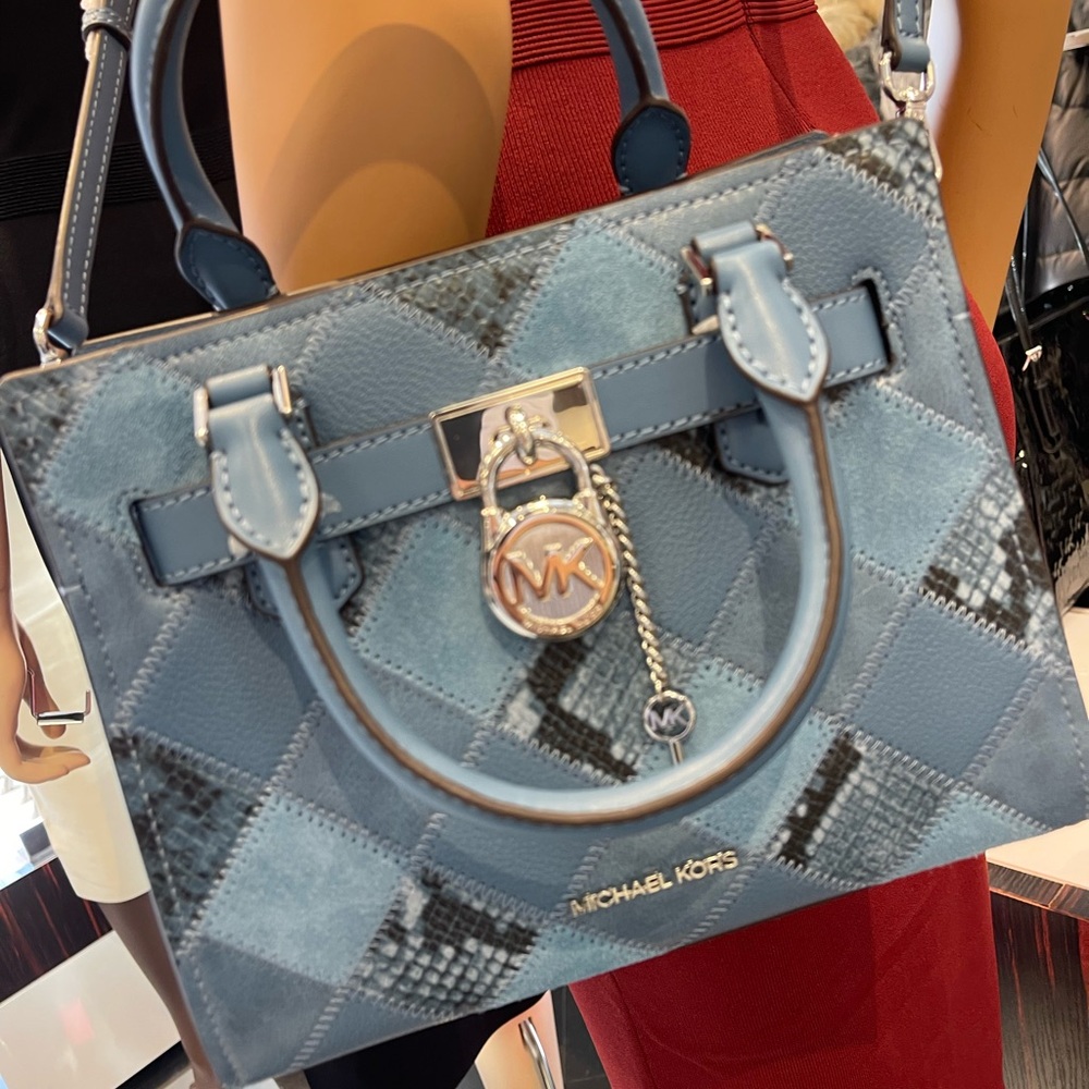 MICHAEL KORS Hamilton Small Patchwork Satchel Crossbody Bag
Cornflower 
NWT - Picture 6 of 16